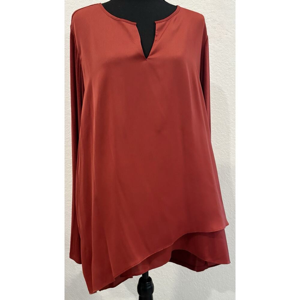 Soft Surroundings Rust Colored Alix Media Asymmetrical Hem Blouse Size 1X